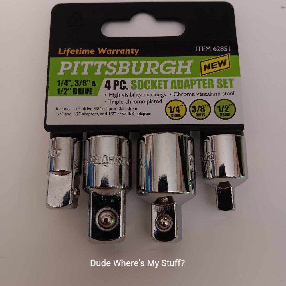 PITTSBURGH 4 Piece High Visibility Socket Adapter Set 1/4", 3/8", 1/2" #62851